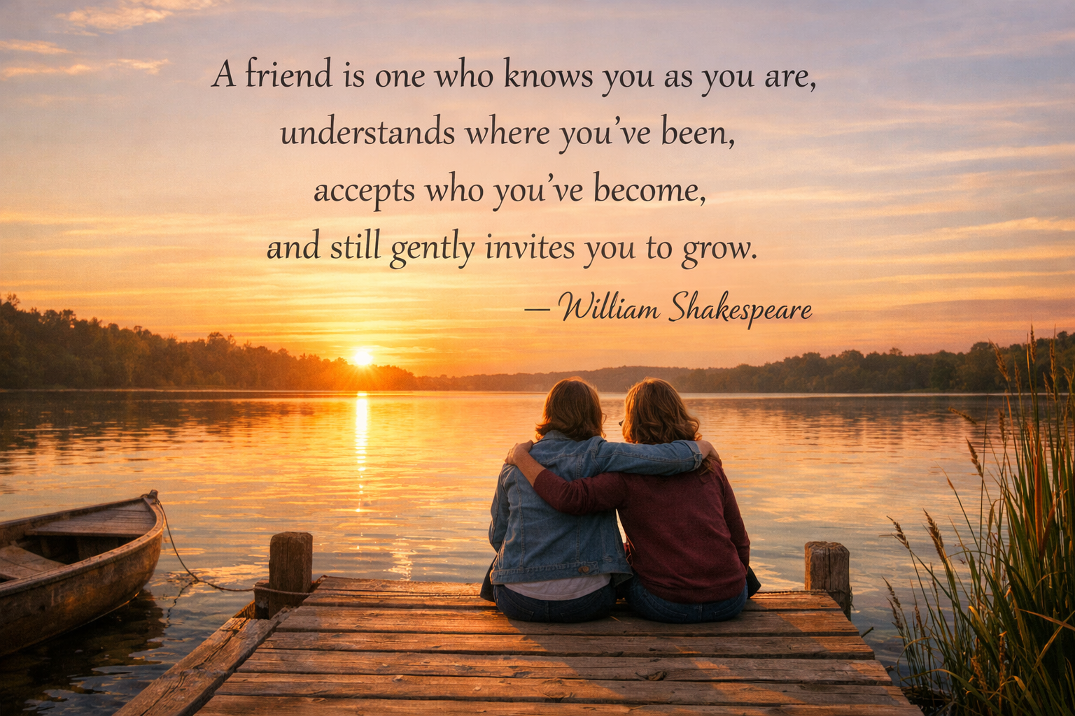A friend is one who knows you as you are, understands where you've been, accepts who you've become, and still gently invites you to grow.
